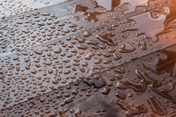 Water Drops on Wooden Board