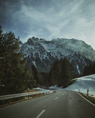 Driving on the winter alpine road in Germany.