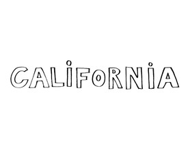 Typography slogan with tropical leaves. Hand drawn California for t shirt printing.