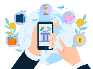 Vector illustration of online banking concept app in mobile.