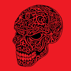 tribal head skull hand draw isolated red background