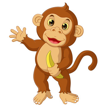 cartoon funny monkey holding banana
