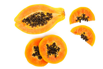 ripe slice papaya isolated on a white background. Top view. Flat lay