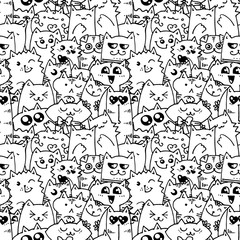 Cute doodle cats seamless pattern. Great for coloring book, wrapping, printing, fabric and textile