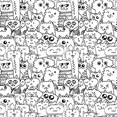 Cute doodle cats seamless pattern. Great for coloring book, wrapping, printing, fabric and textile