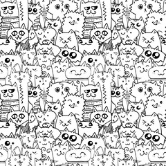 Obraz premium Cute doodle cats seamless pattern. Great for coloring book, wrapping, printing, fabric and textile