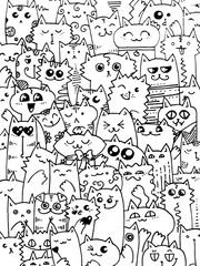 Fototapeta na wymiar Kawaii doodle cats pattern. Cute animal background. Great for coloring book, wrapping, printing, fabric and textile