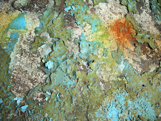 Dirty urban grunge street wall/floor mold with rust stain and cracked paint scratches, water damage concrete background texture