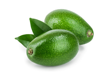 whole avocado with leaf isolated on white background close-up