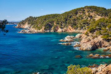 Aerial landscape picture from a Spanish Costa Brava in a sunny day, near the town Palamos