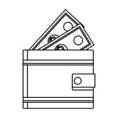wallet with money cartoon in black and white