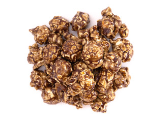 Pile of Coffee Flavored Candy Coated Popcorn on a White Background