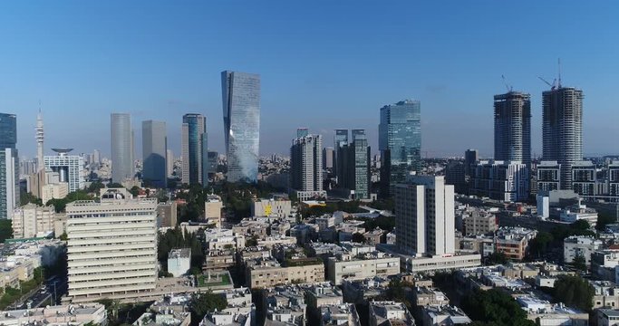 streets and tall buildings in Tel Aviv, Israel.
