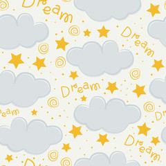 Clouds and stars kids seamless pattern design