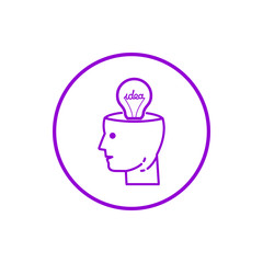 idea, bulb, light, energy bulb, head, thinking, creative business idea dark violet color icon