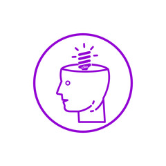 idea, bulb, light, energy bulb, head, thinking, creative business idea dark violet color icon