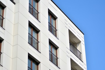 Fragment of a modern apartment building in front. Very modern apartment house.