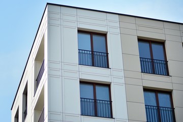 Fragment of a modern apartment building in front. Very modern apartment house.
