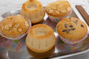 Homemade sweet muffins with chocolate and mandula