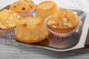 Homemade sweet muffins with chocolate and mandula