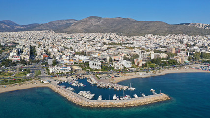 Aerial drone photo of famous Marina of Glyfada suburb, South Attica, Athens riviera, Greece