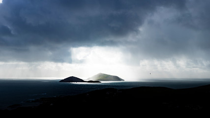 a view of the wild atlantic way off the coast of the ring of kerry in ireland showing skellig...