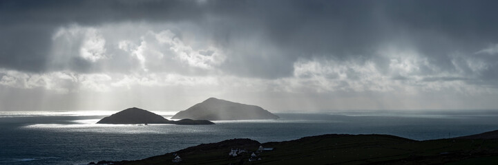 a view of the wild atlantic way off the coast of the ring of kerry in ireland showing skellig...