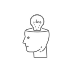 idea, bulb, light, energy bulb, head, thinking, creative business idea grey color icon