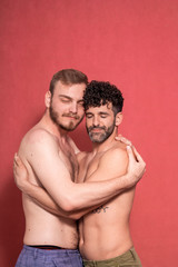 Fototapeta na wymiar gay couple with eyes closed, as calm concept.