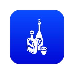 Wine, whiskey bottle icon blue vector isolated on white background