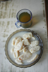 A bowl with traditional homemade ukrainian russian cottage cheese 
