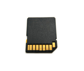 Memory card made of black plastic item isolated on white background.