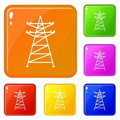 Fototapeta na wymiar Electric tower near house icons set collection vector 6 color isolated on white background