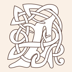 Letter A with Celtic national ornament isolated on a beige background.