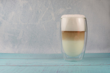 hot latte drink in a glass 