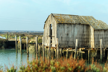 Cobertizo de madera abandonado en orilla de río 04