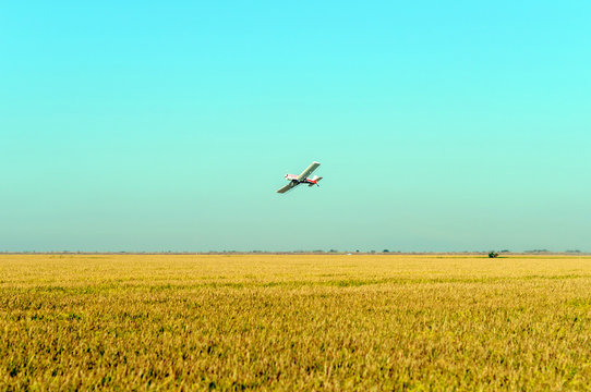 Avioneta de fumigaci&oacute;n en campo de sembrado 05
