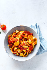 Tasty italian pizza with tomato sauce and parmesan