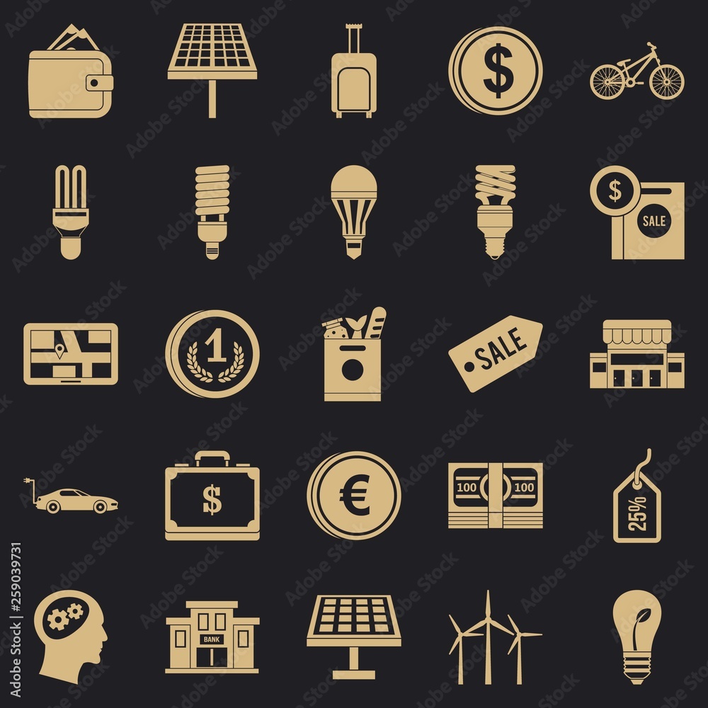 Poster monetary relations icons set. simple set of 25 monetary relations vector icons for web for any desig