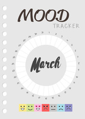 Mood diary for a month. mood tracker March calendar. keeping track of emotional state