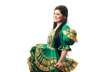Fototapeta na wymiar Brazilian woman wearing typical clothes for the Festa Junina - June festival