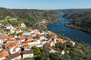 Naklejka na ściany i meble Landscape of Belver village and tagus river from above