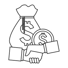 moneybag and hands shaking black and white