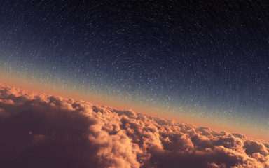 majestic celestial illustration above the clouds with epic sunset