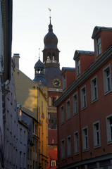 Evening in Old Riga. The Golden Rooster is a symbol of the Lutheran church.