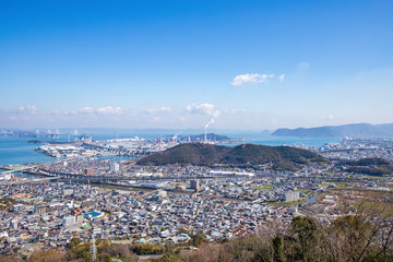 View of utazu town, Sakaide city and Seto ohashi bridge in the seto inland sea ,Shikoku,Japan