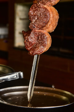 barbecue, rump steak, brazilian barbecue, skewer close-up, meat on skewer, rump steak on the skewer, picanha, barbecue meat,rare barbecue meat, medium meat, beef picanha, meat rotation, skewer