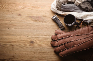 closeup brown leather gloves