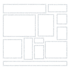 Set of silver glitter frames on white background. 