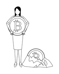 businesswoman holding cryptocurrency black and white